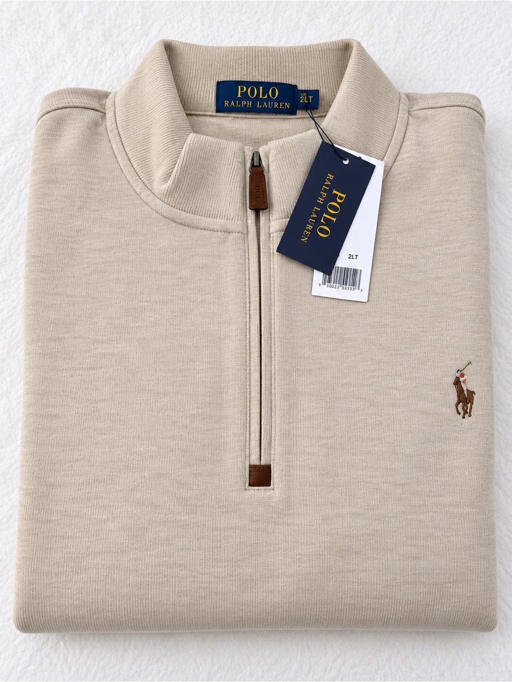 Ralph Lauren Men’s Zip-Up Sweater in Beige with Polo Player